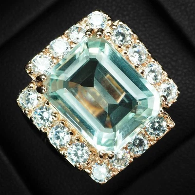 Anillos con halo de oro rosa de plata de ley 925 de 6,75 quilates de aguamarina azul claro deliciosos Foto 1 de 4