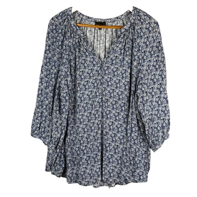 Jones New York Women ¾ Sleeve Split Neck Blouse Top Sz 2X Coastal Beachy Comfort - Image 1 of 4