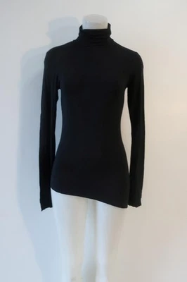 Top jersey mujer Donna Karan negro asimétrico dobladillo manga larga cuello alto 12 Foto 1 de 4