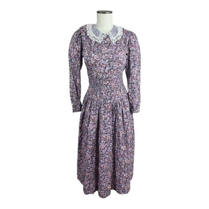 Vintage Prairie Dress Lanz Made In USA Purple Floral Lace Collar Size 8 Modern 4 - Picture 1 of 7