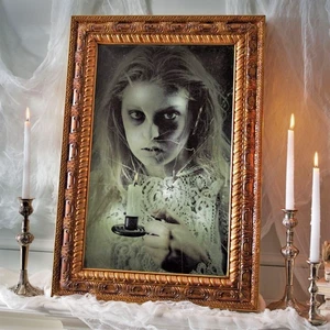 Halloween Requisite animierter Spukspiegel Geist Mädchen Grandin Road selten Gemmy Rarität - Bild 1 von 7