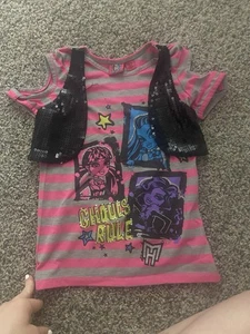 Monster High Girls Size 7/8 Shirt Cute Short Sleeve With Build In Vest - Picture 1 of 3