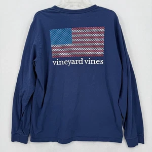 Vineyard Vines Herren Large T-Shirt blau USA Flagge Wal Baumwolle Langarm - Bild 1 von 8
