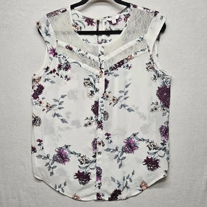 Candie's Blouse Womens Large Sleeveless Lace Button Front Floral Top - Picture 1 of 8