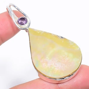 Natural Mother Of Pearl, Amethyst Pendant 2.5" d463 - Picture 1 of 7