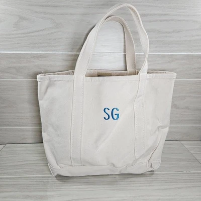 Bolso de Mano LL Bean Boat and Tote Blanco Mediano Hecho en EE. UU. Lona Monograma SG Foto 1 de 4