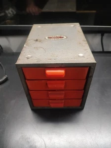 Vintage Small Gray and Red Dunlap Parts Tool Metal 4 Drawer Cabinet Chest Box - Picture 1 of 9