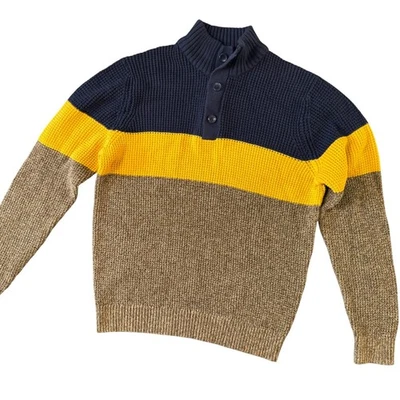 Suéter Pullover Para Hombres Colorblock Preppy Cuello Simulado Acogedor Botón Azul Amarillo S Foto 1 de 4