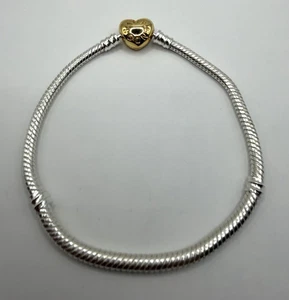 Genuine Pandora Moments Bracelet with 14k Gold Plated Heart Clasp 19cm - Picture 1 of 4