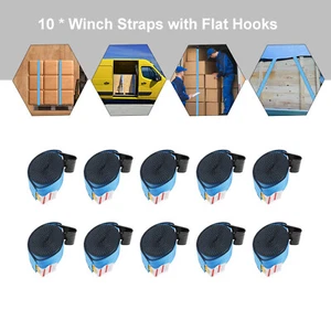10Pcs Winch Straps Tie Down With Flat Hook Truck Trailer Cargo Tie Down Straps - Picture 1 of 15