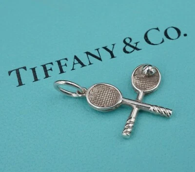 Tiffany Doble Raqueta de Tenis Pelota Dije Plata de Ley Colgante 1" CHS1774 Foto 1 de 3