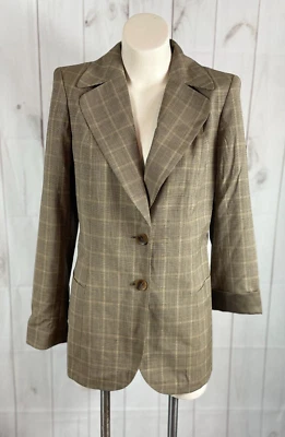 Traje Blazer Chaqueta Dana Buchman Beige Negro A Cuadros Lana Abotonada Profesional - 8 Foto 1 de 4