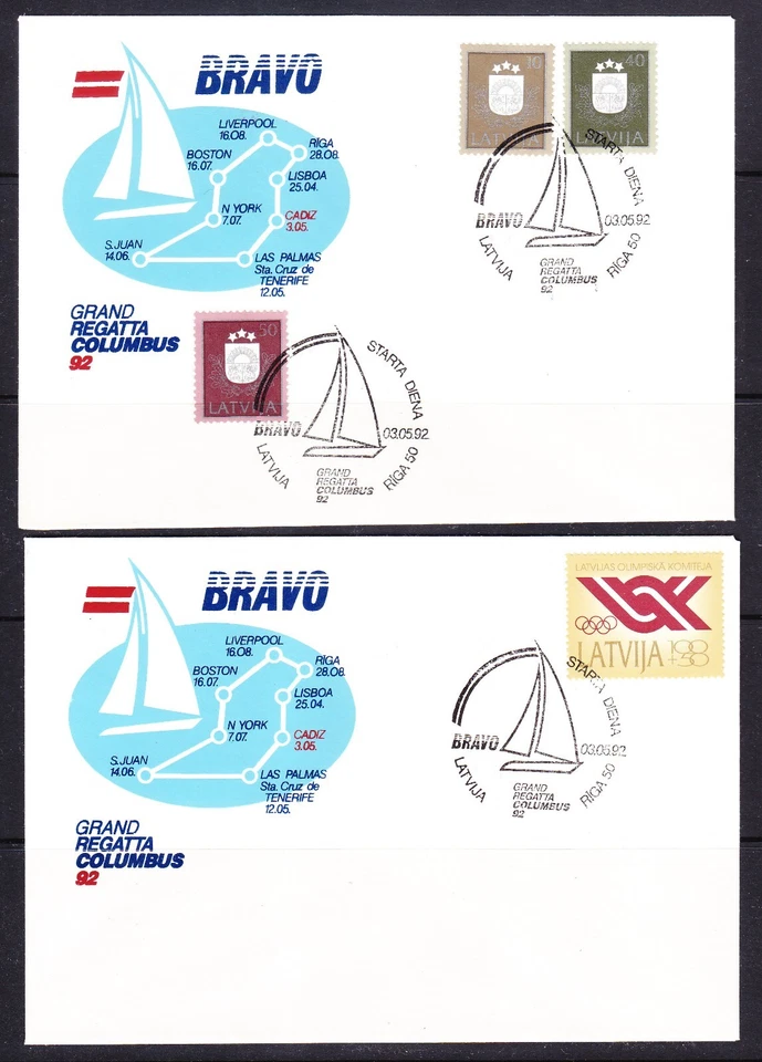 Latvia, 1992, 2 covers spec. cancellation RIGA , regatta - Image 1 of 1