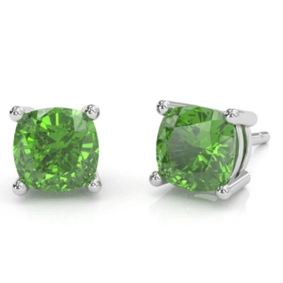 Peridot Cushion Stud Earrings In 14k White Gold - Image 1 of 4