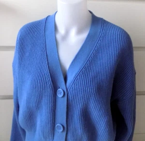 STEFANEL Cotton Button Front Cardigan Size M Blue - Picture 1 of 6
