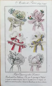 ZEIT TRACHTEN, Damen Hüte & Hauben Paris Mode Teller 497 Antikdruck 1826 - Bild 1 von 1