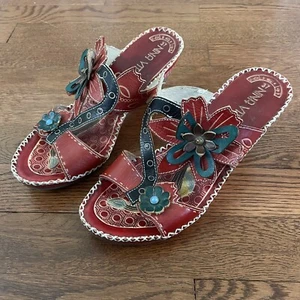 Nina Vita Laura Vita rote Blumen Leder Kitten Heels Größe 6 Damen / 37 Euro - Bild 1 von 4