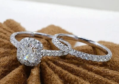 Stunning 1.90 Ct. Halo Cushion Cut Diamond Engagement Ring Only F, VVS2 GIA 14K  - Image 1 of 4