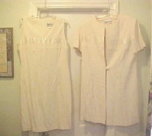 Mujer 2 Piezas Vestido Traje Conjunto Marfil Sin Mangas Vestido Chaqueta a Juego Talla 16P - Imagen 1 de 11