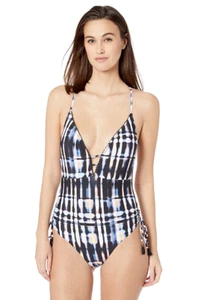 Lucky Brand Damen Plunge Front Einteiler Badeanzug Mehrfarbig, Größe L - Bild 1 von 4