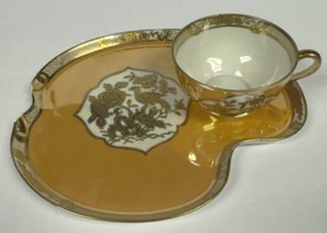 Noritake Japan Lusterware Teacup & Snack Plate 1930’s - VTG - Gold Peach - READ - Bild 1 von 8