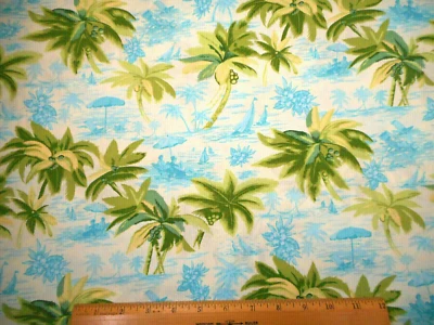 Tela tropical por yarda palmeras playa barcos escénicos acolchado algodón hawaiano C Foto 1 de 2