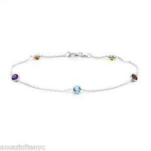 14K White Gold Round Gemstones Anklet Bracelet 9 Inches - Picture 1 of 2