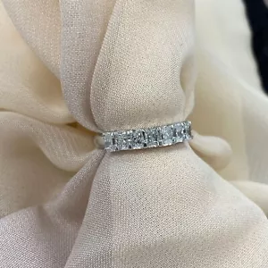 Bracelet de mariage diamant cultivé en laboratoire taille rayonnante 1,00 ct or blanc 14 carats 7 pierres - Photo 1 sur 19