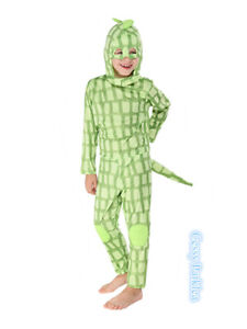 X-E1-3 Boys Girls Green Chameleon Lizard Reptile Animal Book Week Costume