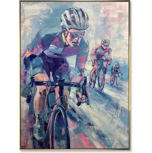Dynamic Cycling Sport Painting on Canvas Modern Impressionist Biker Art Sports - Picture 1 of 14