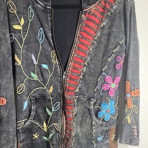 Rising International Felpa con Cappuccio Donna Sm Zip Giacca Ricamata Boho Hippy Grunge - Foto 1 di 11