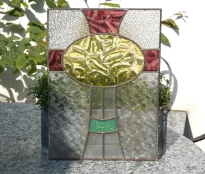 antik Fenster Scheibe Blei Verglasung Glas Fenster Bild Vorsatz Art Noveau 30x42 - Bild 1 von 8