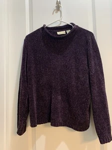 Croft & Barrow Charcoal Deep Lavender Chenille Sweater LP Armpit To Armpit 24” - Picture 1 of 4