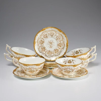 Coalport Kings Plate White Gold Grape Vine Teacups Cups Saucers 6 Sets Lot - Image 1 of 4
