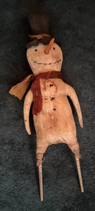 Primitive Snowman Red Scarf/Blk Hat Stick Legs 2.5 - Picture 1 of 5
