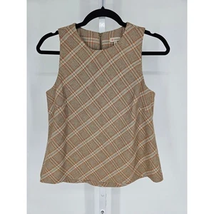 Vintage Y2K Cremieux Womens Sz XS Sleeveless Blouse Beige Plaid Academia Core - Picture 1 of 4