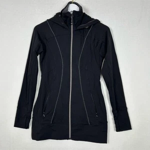 Athleta Booyah Jacke Damen XS schwarz Kapuze Rüschen Tunika Activewear Yoga Run - Bild 1 von 12