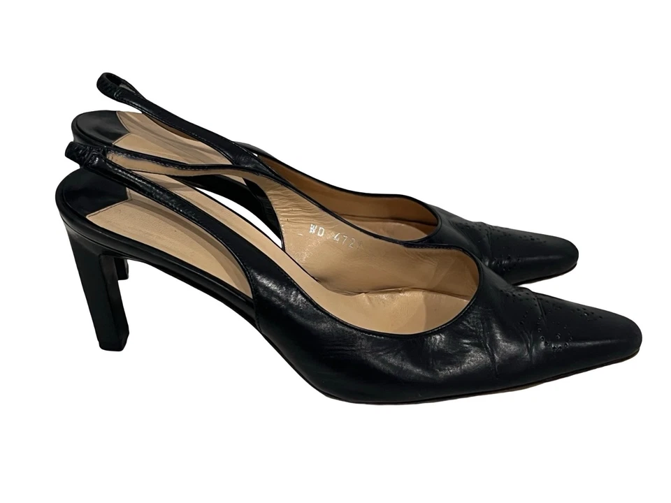 Ralph Lauren Mujer 7.5 B Cuero Negro Punta Punta Tacones Cordones Foto 1 de 4