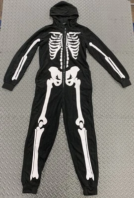 Adult Unisex Small Skeleton One-Piece Costume Hooded Bones Pajamas Halloween - Image 1 of 4