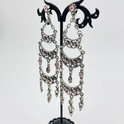 Pendientes Araña Rosa Estrás Tono Plata Perforados De Colección Boho Declaración Foto 1 de 4