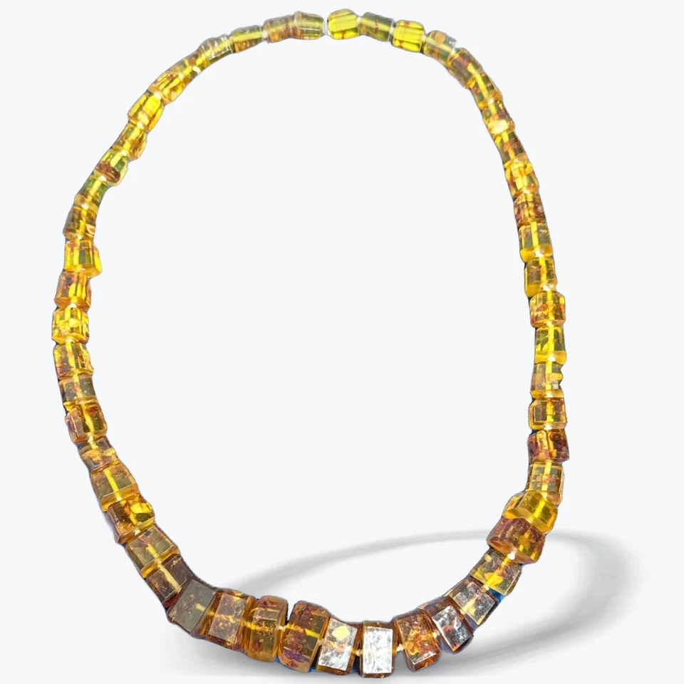 Collar ámbar báltico vintage cuentas cuadradas graduadas 24 en 94 g coñac Foto 1 de 4