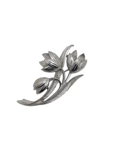 Classy Vtg Retro Crown Trifari Lily Flowers Silver Tone Pin Brooch - Picture 1 of 5