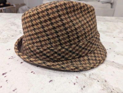 VTG Houndstooth Yellow Fedora 24" Circumference Fall Academia Old Money Unique - Image 1 of 4