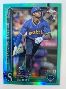 2025 Topps Chrome rc aqua RYAN BLISS #ed 38/199! Seattle Mariners - Picture 1 of 2