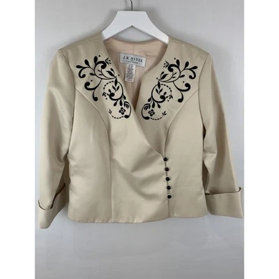 J.R. Nites Mujer Talla 8 Top Chaqueta Champagne Negro Bordado Noche Elegante Foto 1 de 4