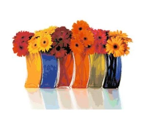 Gerbera Margherite in Vasi Fatto a Mano Fiore Contato Modello Punto Croce Tabella - Foto 1 di 1