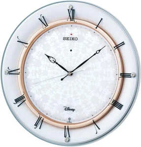 SEIKO Wall Clock FS501W Disney Mickey Minnie Mouse Analog White Pearl Glass - Picture 1 of 6