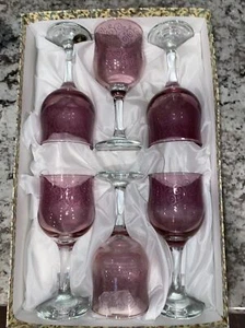 6 Wine Glasses Italian Art Glass Cristalleria Fumo Box Set of Amethyst NEW BOXED - Picture 1 of 7