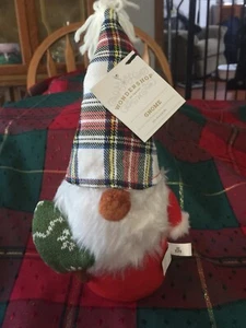 NWT 10.25 In. Standing Heavy Christmas Gnome w/Plaid Hat and Christmas Tree - Picture 1 of 2