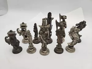 FULL SET Vtg Solid Metal Chess Set Asian Theme Elephant Patina Present Gift - Picture 1 of 19